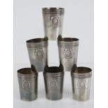 A set of six 19th century German silver tot cups made by Binder Wilhelm,