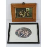 Coloured print on celluloid, biblical stable birth scene, in moulded maple frame,
