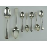 An unusual set of five HM silver teaspoons made by Roberts & Belk Ltd,