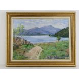 Oil on board; Impressionist lake view, f