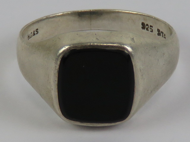 A Stirling silver and onyx signet ring,