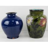 Two pottery vases; blue vase marked C H