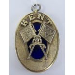 Masonic; a HM silver Standard Bearer collar jewel for Kent, having central blue enamel panel,