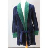 Turnbull & Asser St James; a velvet gentleman's smoking jacket in green and navy,