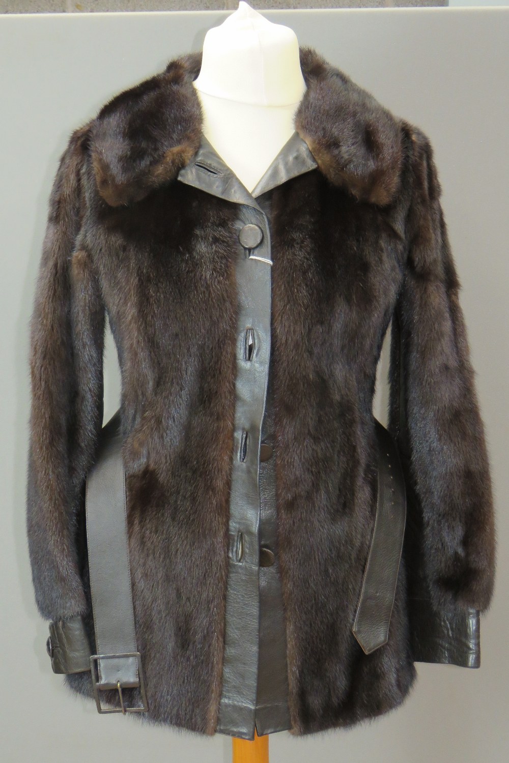 Maxwell Croft London; a vintage leather and fur ladies coat.