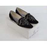 Emma Hope; A pair of black velvet sequinned ladies slippers having leather soles, size 38,