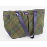 Joules; a green 60% wool tweed handbag approx 10" deep x 12 1/2" wide.