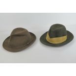 A wool trilby by Lock & Co size 7 1/4, together with another trilby in green wool.