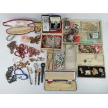 A box of costume jewellery and watches including; mens Sekonda watch head,