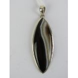 A large silver and banded agate pendant of marquise form, stamped 925, 8.3cm inc bale.