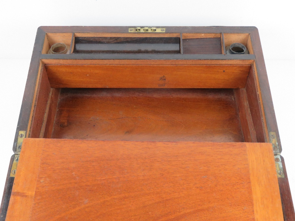A fine mahogany writing slope having brass banding, hinges and escutcheon plate, - Image 4 of 8