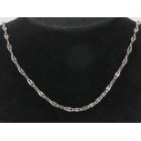 A HM silver unusual chain link necklace, 74cm in length, London import hallmark, 11.6g.