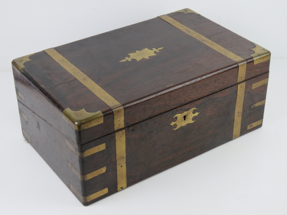 A fine mahogany writing slope having brass banding, hinges and escutcheon plate, - Image 6 of 8