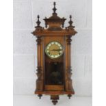 An early 20th century pine and mahogany Viennese wall clock, 6" dial, enamel chapter ring,