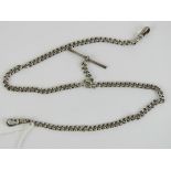 A HM silver watch chain having two clasps and T-bar upon, hallmarks throughout, 32g.