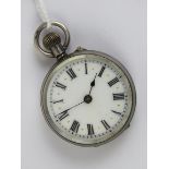 A hallmarked silver fob watch having white enamel dial with gilded dots,