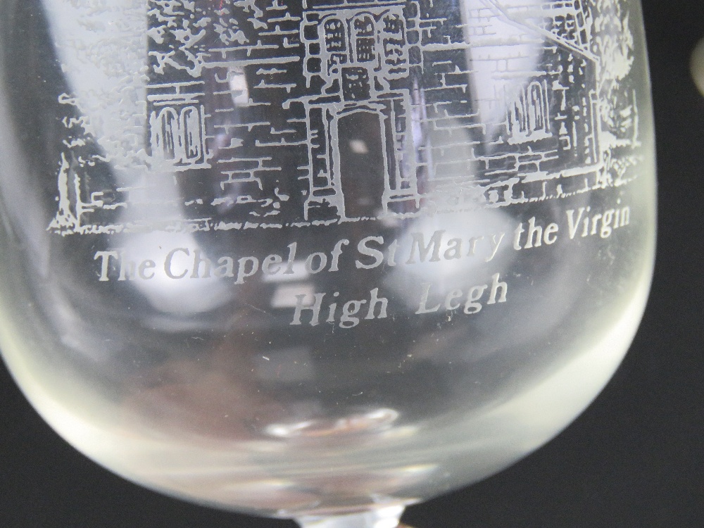 A pair of wine glasses having etched Chapel of St Mary the Virgin Highlegh upon, - Image 2 of 4