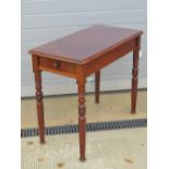 A good Victorian square shaped side table raised over ring turned legs, 86 x 46 x 73cm.