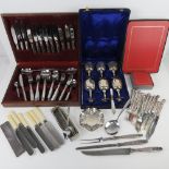 A Viners stainless steel cutlery set in wooden canteen together with a silver plated fish knife and