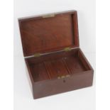 A mahogany tea caddy opening to reveal three lidded compartments within, with key, 25 x 16.5 x 12.