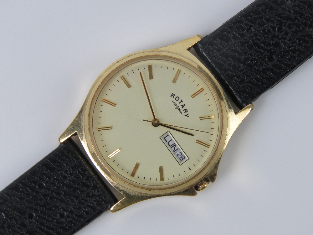 A Rotary gents wristwatch having cream dial with day and date apertures.