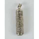 A 925 silver pendant of Celtic design having hinged lid opening to reveal compartment within, 4.