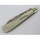 A HM silver and mother of pearl folding fruit knife,