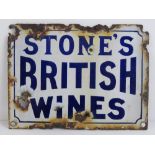 An original enamelled tin plate advertising wall sign for Stone British Wines, 15.5 x 20.5cm.