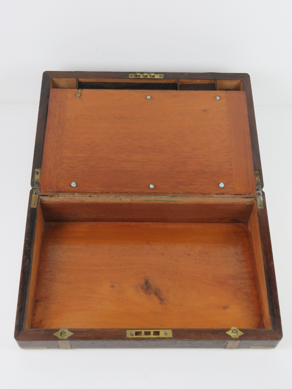 A fine mahogany writing slope having brass banding, hinges and escutcheon plate, - Image 3 of 8