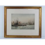 Coloured print; Pool of London by Francis Wells a Rembrandt Guild Artists Proof, 16 x 36cm.