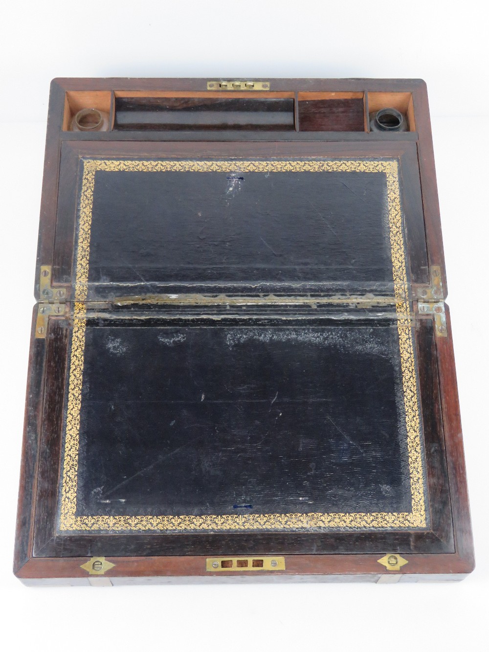 A fine mahogany writing slope having brass banding, hinges and escutcheon plate, - Image 2 of 8