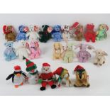 Ty Jingle Beanies, miniature bear Christmas tree decorations; '1997 Holiday' (x2), '1998 Holiday',