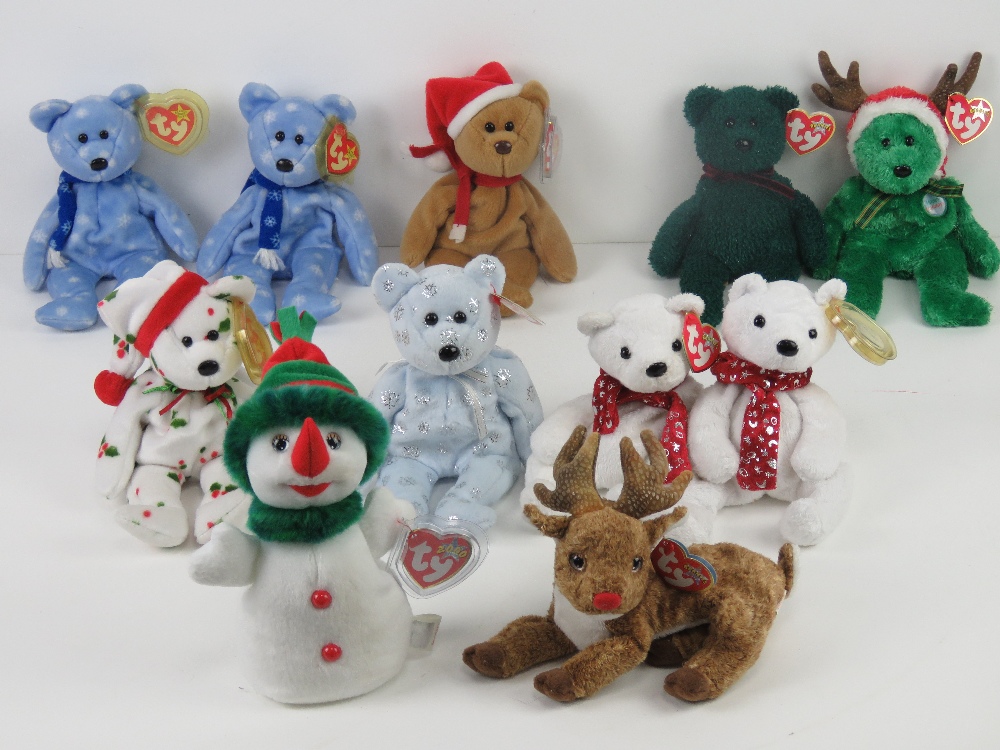 Ty Beanie Babies/Beanie Bears; Christmas themed bears being 1997 Teddy, 1998 holiday Teddy,