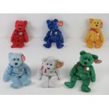Ty Beanie Babies/Beanie Bears; Six 10 year anniversary 'decade' bears in different colours,
