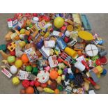 An extensive collection of shop or playhouse plastic food together with shopping baskets,