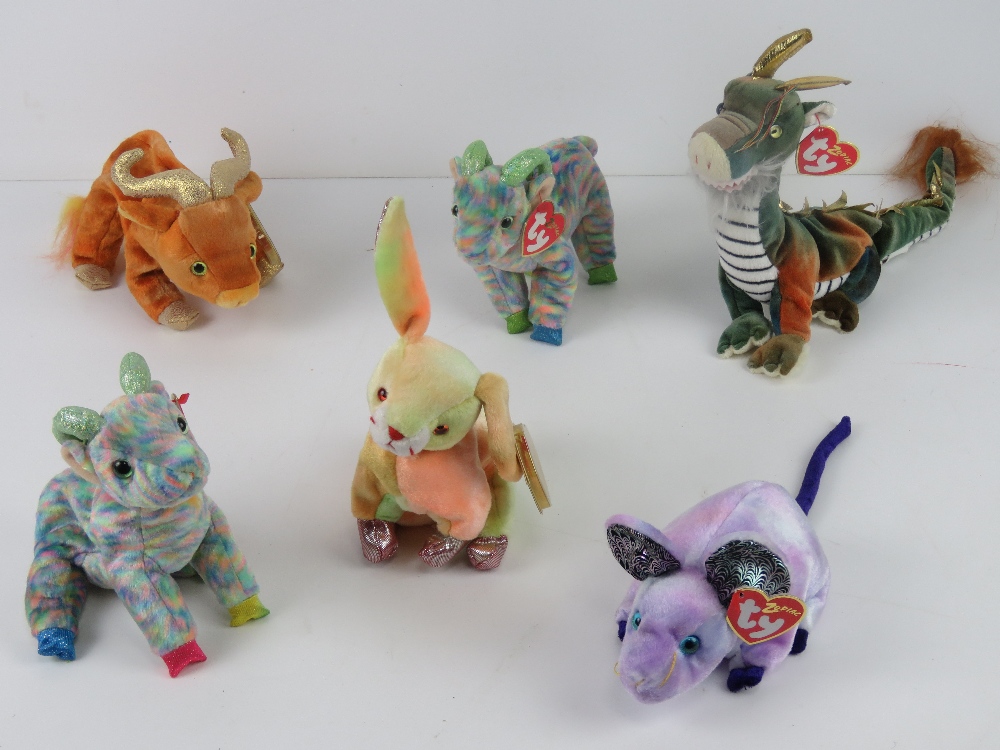 Ty Beanie Babies/Beanie Bears; Zodiac edition 'Dragon', 'Rat', 'Rabbit', 'Ox' and 'Goat' (x 2).