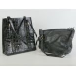 Suzy Smith; Two vintage ladies handbags, one in black leather measuring approx 11" x 13",