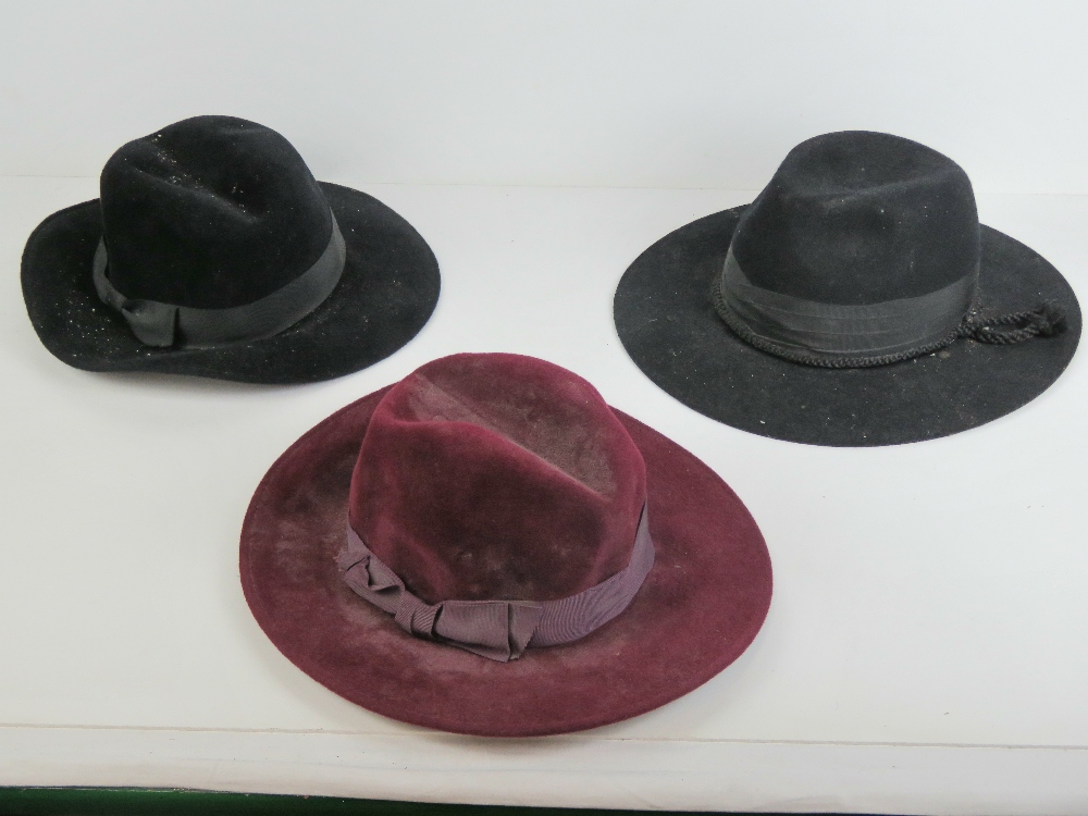 Three vintage felt trilby hats, one made by Country Habits size S,