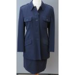 Jaeger; A navy blue 100% new pure wool jacket and skirt, jacket having breast pockets and epaulets,