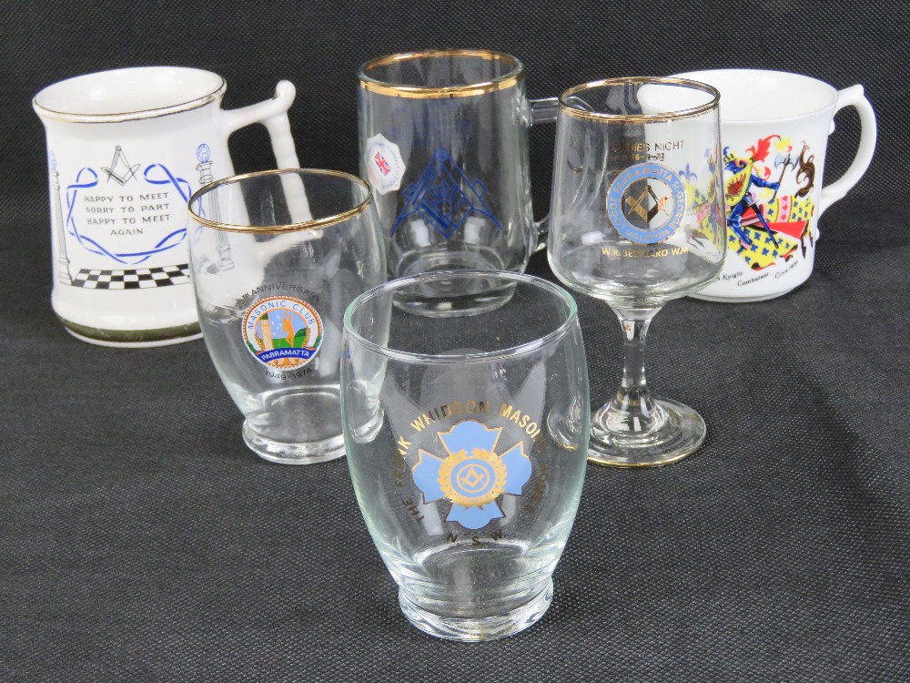 Masonic; A quantity of Masonic mugs and glassware including 25th Anniversary, Ladies Night,