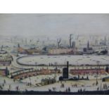 L.S.LOWRY. (1887-1976) ARR. THE POND. PENCIL SIGNED LIMITED EDITION COLOUR PRINT. 44 x 57cms.