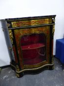 A 19th.C.FRENCH BOULLE SIDE CABINET WITH GLAZED DOOR AND ORMOLU CARYATID MOUNTS. W.114 x H.112cms.