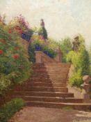 LATE 19th.C.SCHOOL. THE GARDEN STEPS, OIL ON CANVAS. 82 x 66cms.