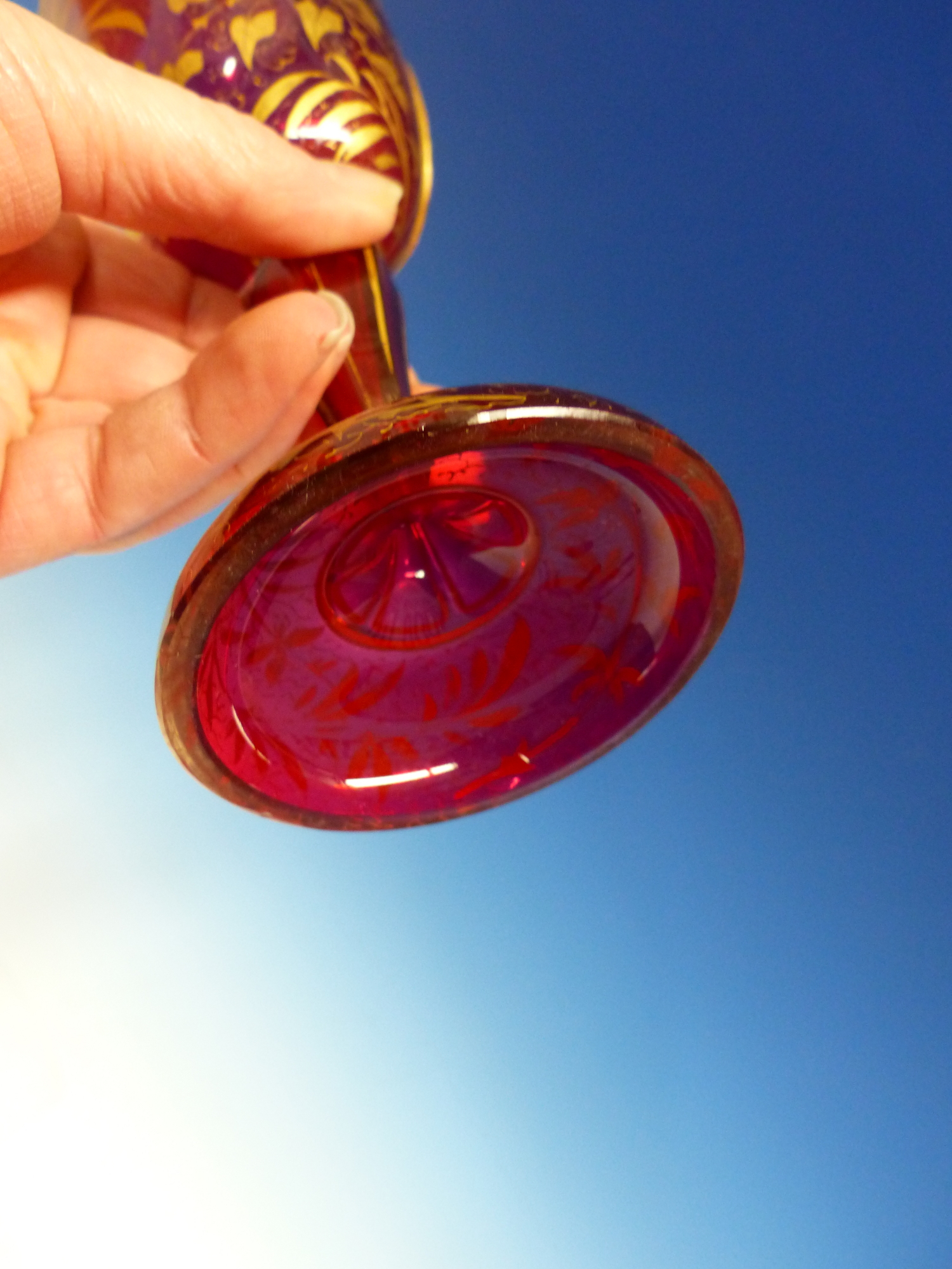 A BOHEMIAN GILT RUBY GLASS GOBLET ON A CHINESE WOOD STAND. - Image 17 of 17