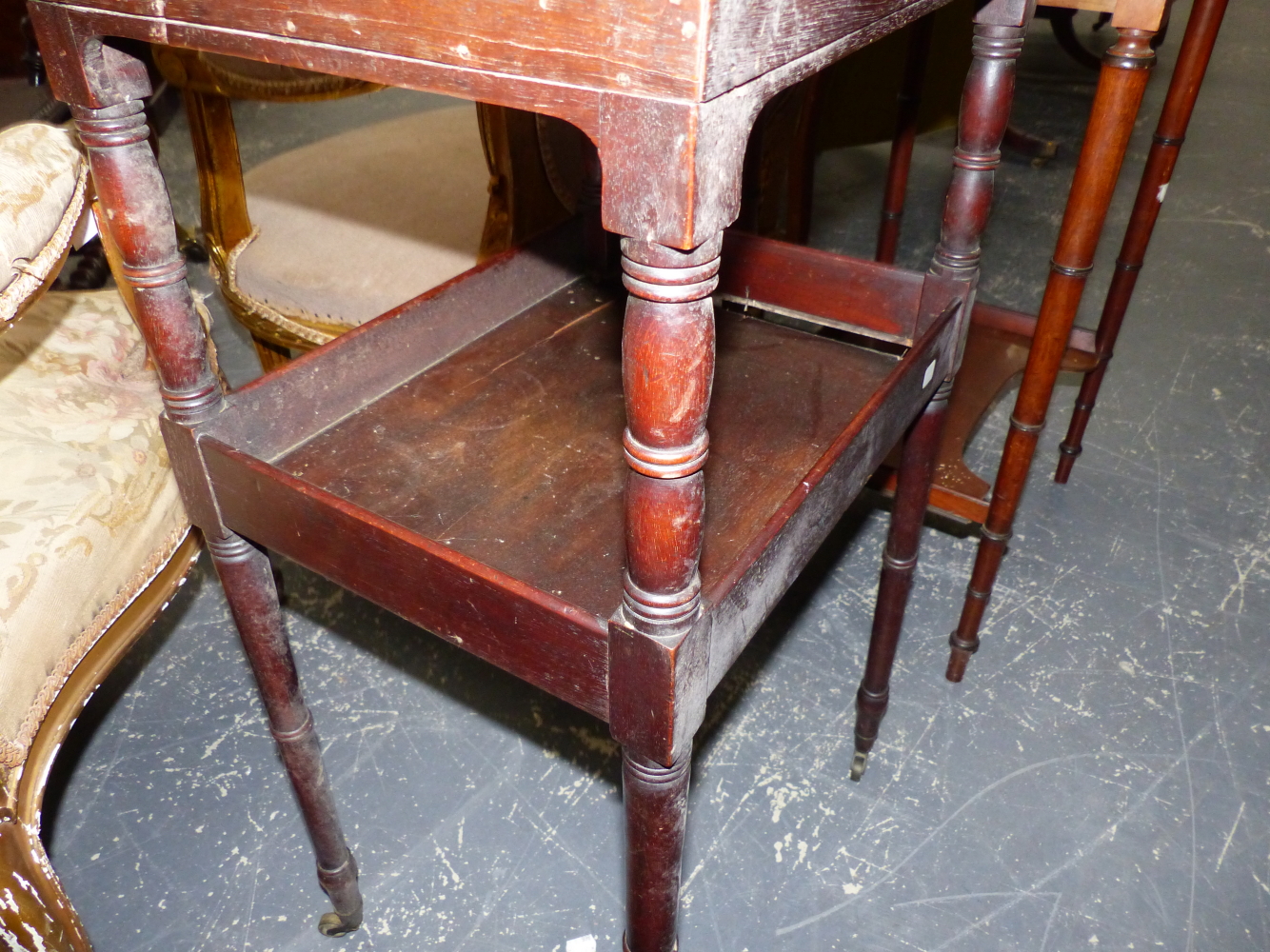 TWO 19th.C.MAHOGANY TWO TIER SIDE TABLES. - Image 9 of 12