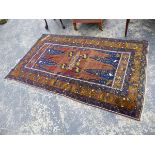 AN UNUSUAL TURKISH? TRIBAL RUG. 220 x 130cms.