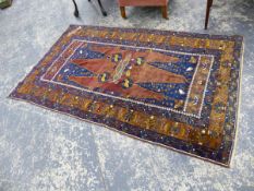 AN UNUSUAL TURKISH? TRIBAL RUG. 220 x 130cms.