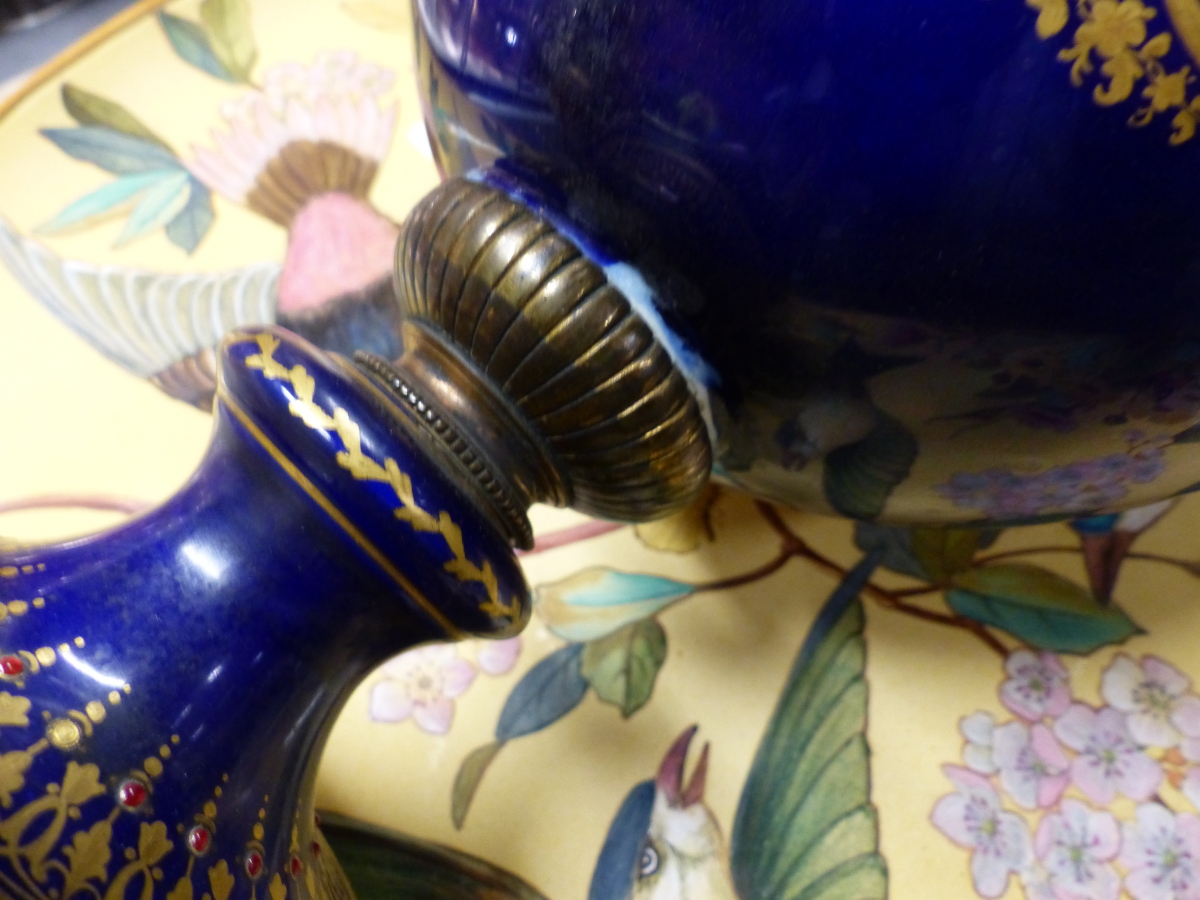 A SEVRES STYLE JEWELLED BLUE GROUND BALUSTER VASE AND COVER PAINTED WITH A ROUNDEL OF A GENTLEMAN - Image 21 of 24