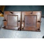 A PAIR OF ANTIQUE OAK FIVE PEG COAT RACKS WITH PANEL BACKS. (2)