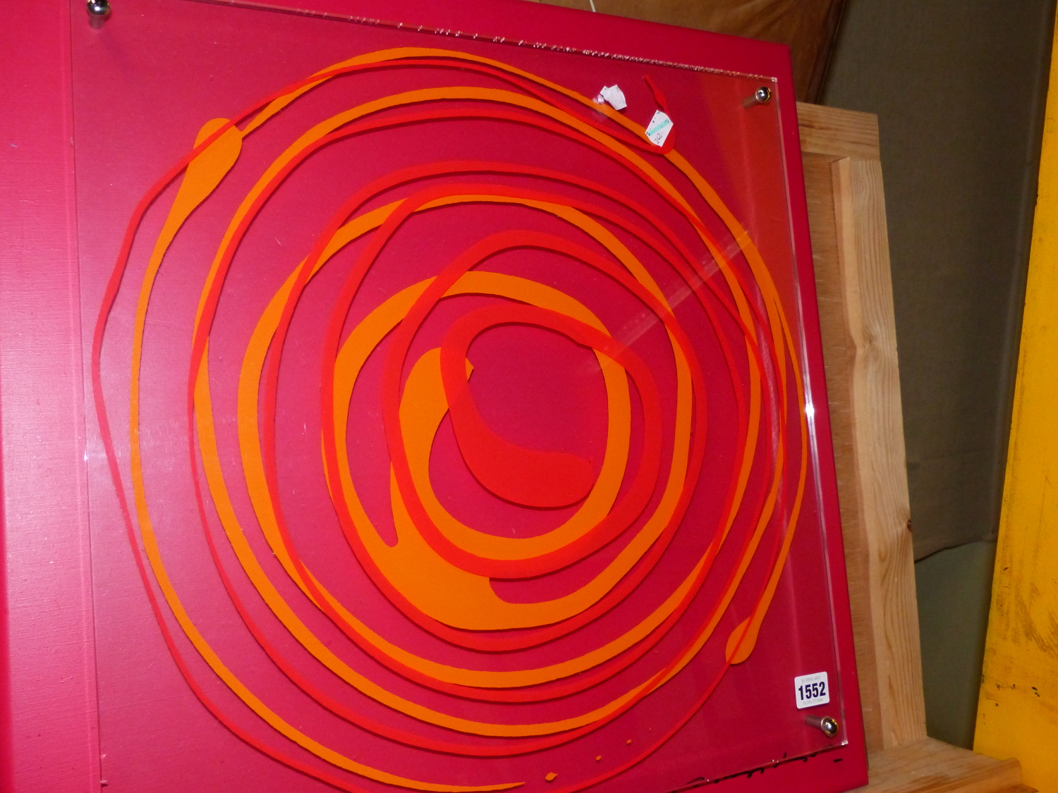 A PAINTED MODERNIST PERSPEX WALL PLAQUE, INDISTINCTLY SIGNED. 58 x 58cms. - Image 2 of 4